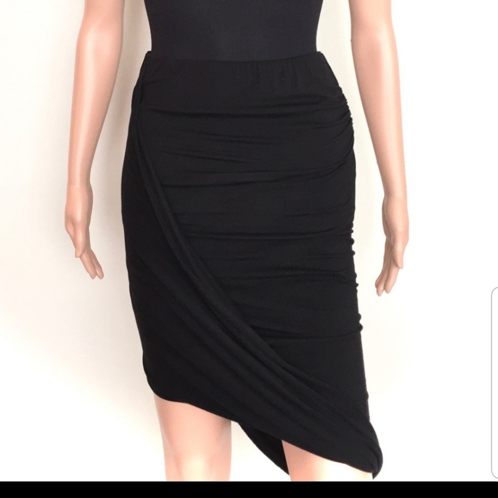 Asymmetrical, black soft stretch skirt